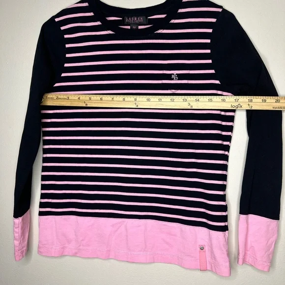 Vintage 90’s LAUREN RALPH LAUREN Top Long Sleeves Black/Pink Stripes Size PM - Picture 7 of 9